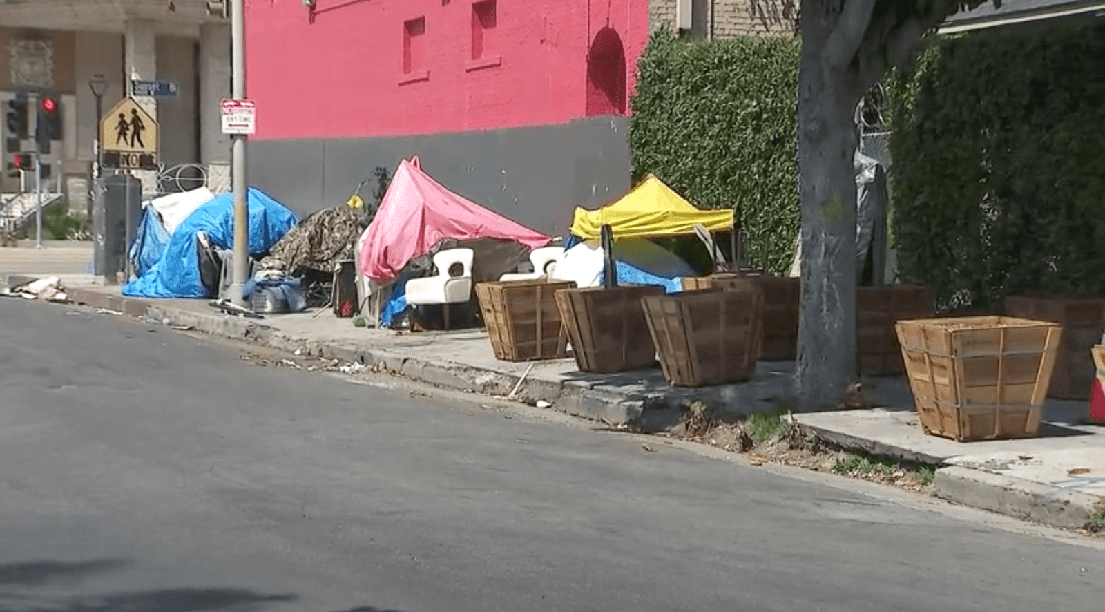 Hollywood businesses install plants on sidewalk to deter homeless encampments